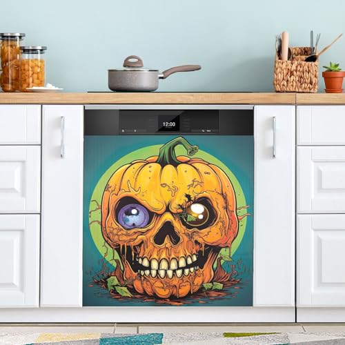 Cubiertas magnéticas para lavavajillas, Halloween, calabaza, calavera, granja, decoración, cubierta magnética para refrigerador, 23 x 26 pulgadas