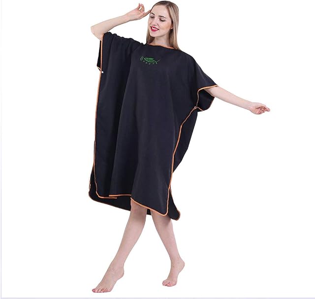 Swim Towels Poncho Towel with Hood 90X110cm LightWeight Microfibres Changing Robe for Adults Swimming Surfing Beach Water Sports (Black)