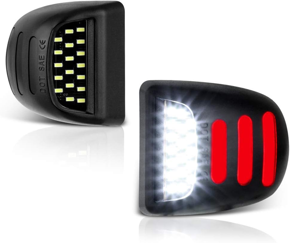 VIPMOTOZ Red OLED Neon Tube Pure White LED License Plate Light Tag Lamp Assembly Replacement For Cadillac Escalade Chevy Silverado Tahoe Suburban GMC Sierra 1500 2500 3500 Yukon XL