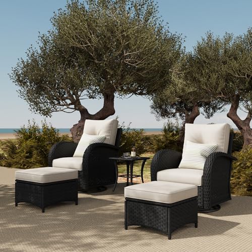 LayinSun 5 Pieces Outdoor Patio Furniture Set, Rattan Wicker Sectional Swivel Rocker Chairs Sets