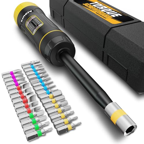Aiourx Long Shank Drive Torque Screwdriver Set, 10-80 Inch Pounds lbs, 32 Pcs 1/4" Drive Torque Screwdriver Wrench with S2 Steel Bits for Bicycle Mechanics, Mechanical Equipment, and Mounting