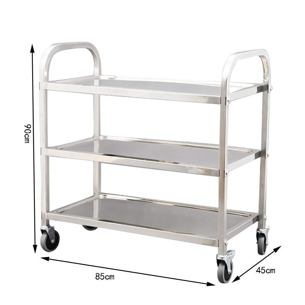 Carrello da tè a 3 ripiani in acciaio inox, versatile carrello per sala da pranzo per hotel e ristoranti, catering ed eventi, strumento per dessert incluso, mobili durevoli ed eleganti