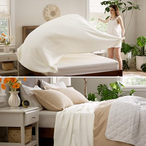 Image of Bedsure 100% Cotton Blanket, Herringbone Weave, Queen Size, Cream