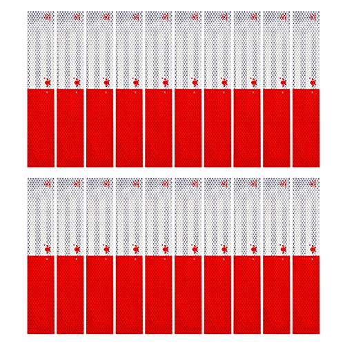 BeEcone Store 20Pcs DOT-C2 Waterproof Reflective Tape Conspicuity Safety Caution Warning, Trailer Reflector, Visibility Film, 4 by 4 Truck Car Adhesive Sticker(Red/White), 2