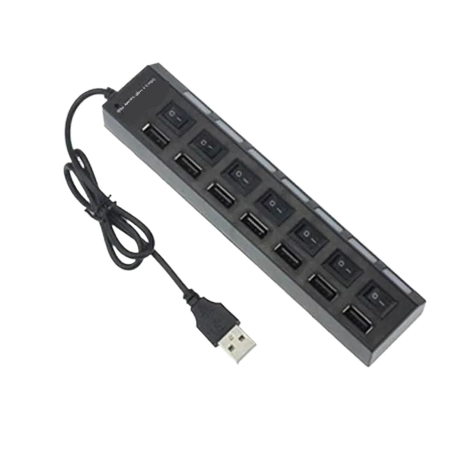 7-portowy Koncentrator USB LED Adapter 2.0 Hub Szybki, Wieloportowy, Zasilany Z Gniazda Włącznik/wyłącznik, Rozdzielacz Portów Ładowania Technologia Szybkiego Bezpiecznego ładowania(7Ports LED Black)