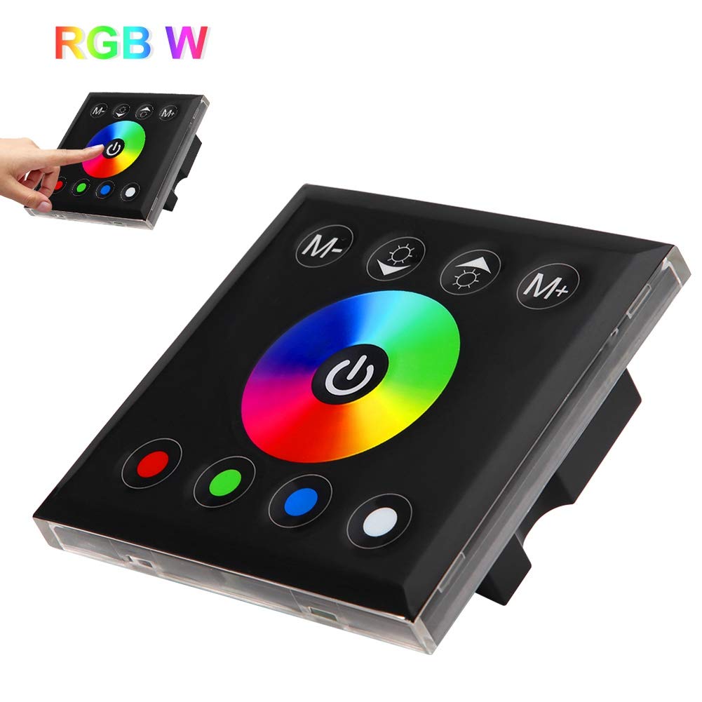 Wall Mounted Controller Dimmer Switch for LED Strip Light, Colorful RGBW LED Touch Panel Touch Panel Controller (Black)