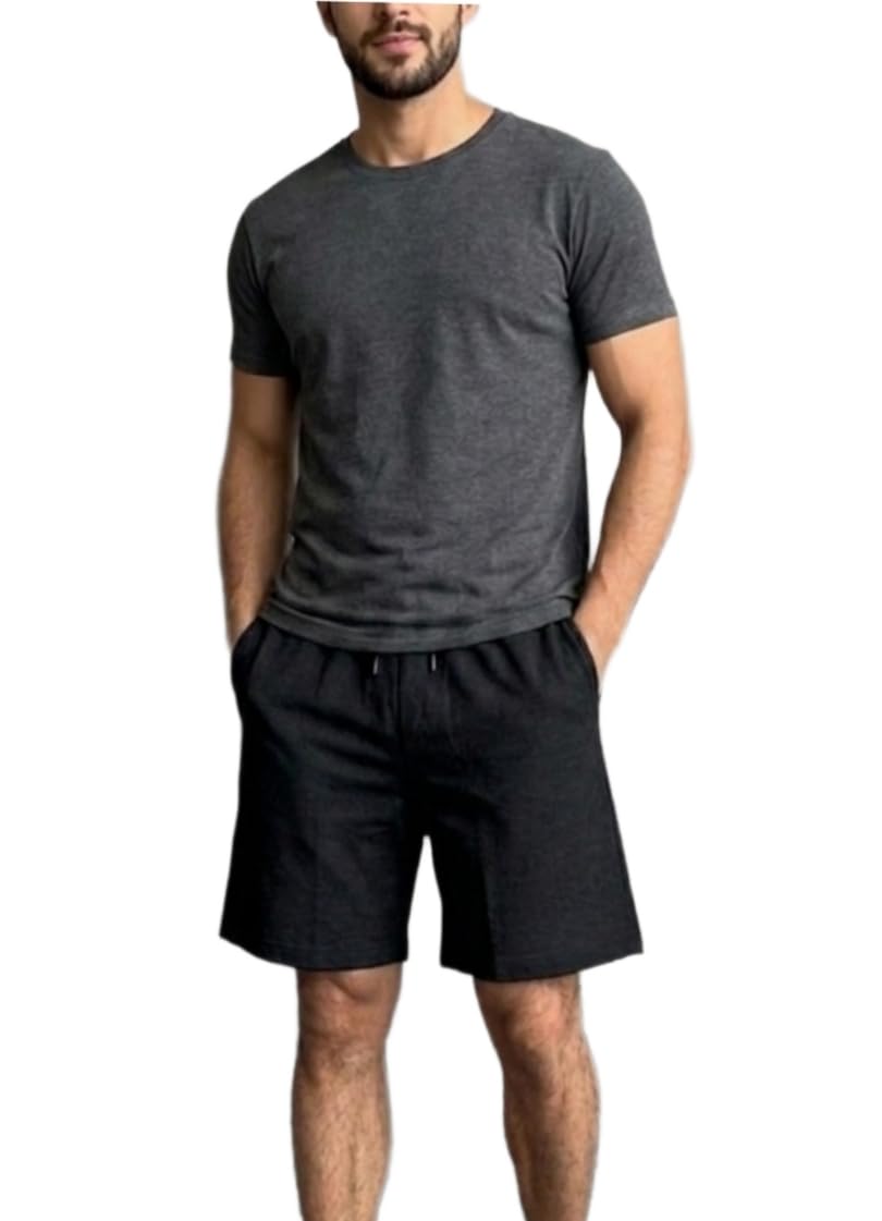 Men's Casual Drawstring Shorts with Side Pockets, Black Boxer-picture-27
