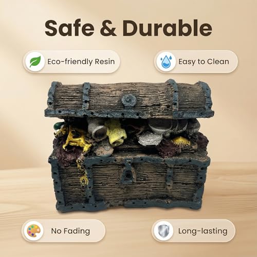 Image of Mipukbay Treasure Chest Fish Tank Decorations, Funny Aquarium Decor Ornament for Small Aquarium and Fish Tank, Safe Landscape Rock Cave for Betta Fish, Goldfish and Aquatic Pets