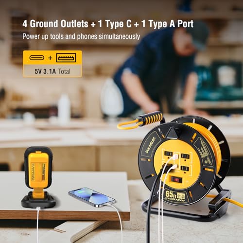 Carrete de cable de extensión para proyectos del hogar y carga USB de dispositivos 4