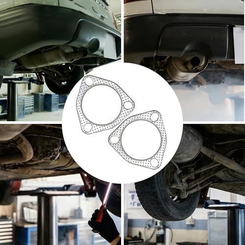 Image of 2.5 Inch Exhaust Gasket 3-Bolt 63.5mm Flange High Temperature Graphite w /Fire Ring Replacement 2 Pcs