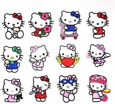 Naszywka Hello Kitty, naszywki na ubrania, haft, aplikacja do szycia kurtek, plecaków, dżinsów, 12 sztuk