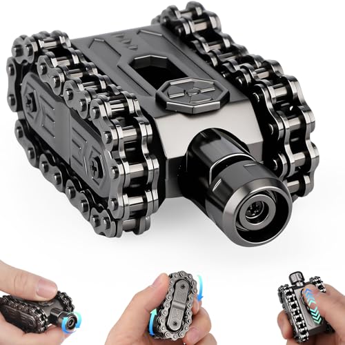 Image of 4 in 1 Metal Tank Fidget Slider Chain Spinner Hand Roller Finger Clicker Toy, Tactile Feedback Mechanical Clicking Sound Fidget Desk Toy, EDC Stress Relief Focus Gadget for Adults Kids, Black