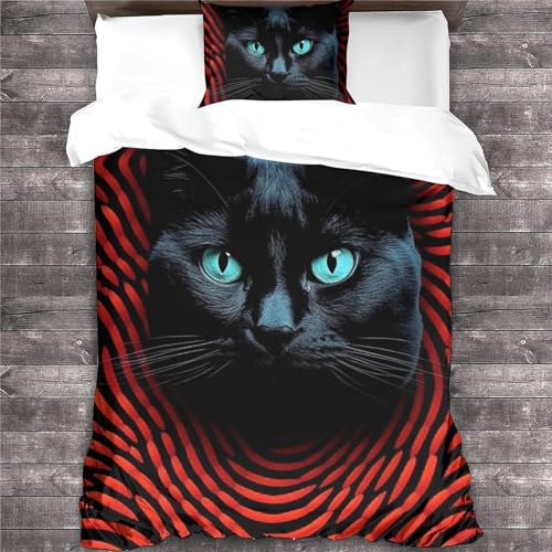 Parure de lit chat noir housse de couette en microfibre rouge