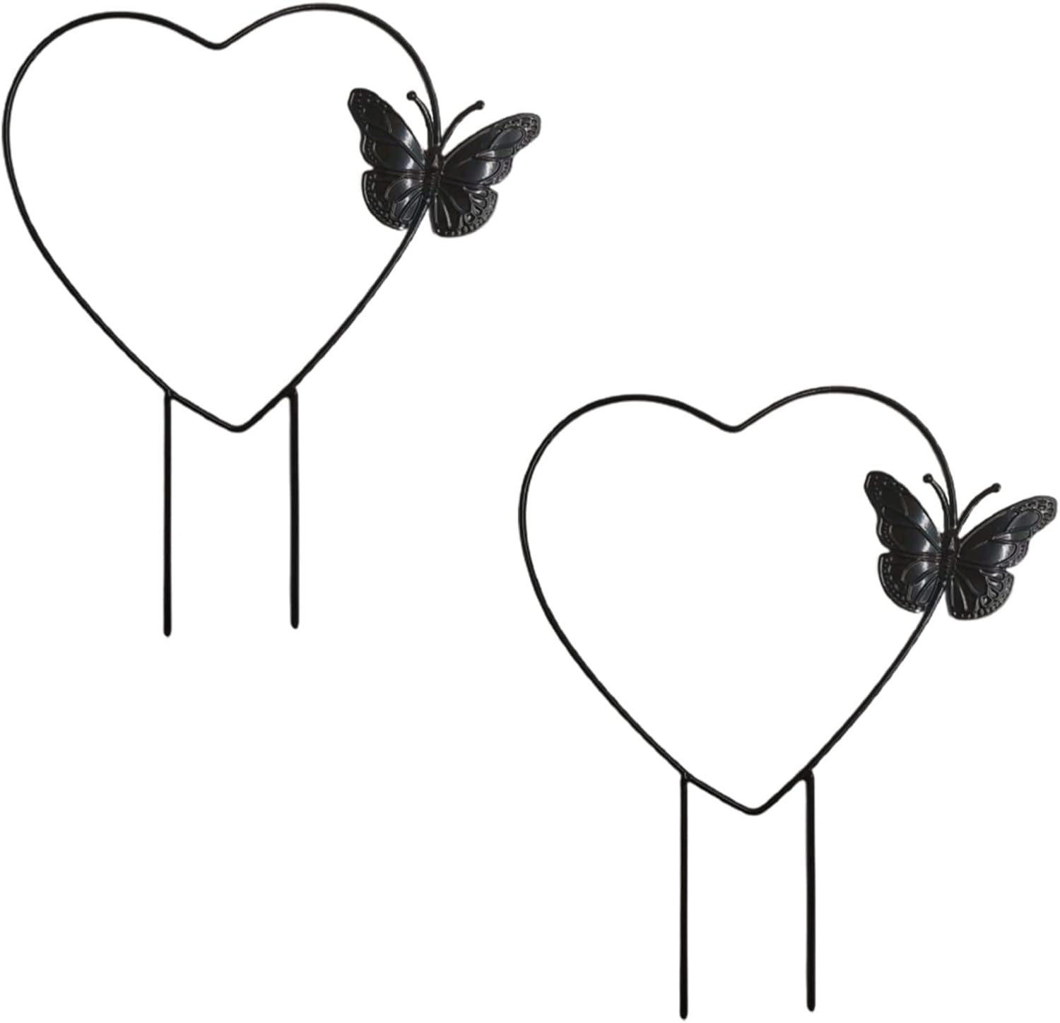 Flueyer Paquete de 2 enrejados de hierro para plantas trepadoras, mariposa pequeño enrejado para plantas en maceta, soporte decorativo para plantas de corazón, soporte de escalada para jardín