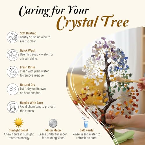 Image of JD FRESH 200 Beads Crystal Tree /7 Chakra Crystal Tree /Showpiece Good Luck and Positive Energy /Showpiece for Living Room /Natural Healing Gemstones Money Tree /Lucky Tree for Good Luck (Multicolor)