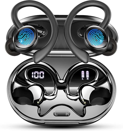 2026 Nueva Auriculares Inalambricos Deportivos, Auriculares Bluetooth 5.4 HiFi Estéreo con 4 HD Mic, 50H Cascos Inalambricos Bluetooth con Cancelacion Ruido ENC, Pantalla LED, IP7 Impermeable Cascos