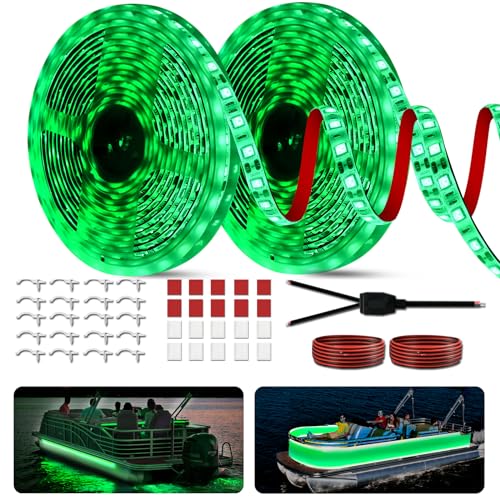 JUIOHAKY Tira de luces LED para barco de pesca nocturna, impermeable, 12 V, luces LED para barco, luces interiores para pontón, kayak, Jon, barco, barco bajo (verde, 100 m)