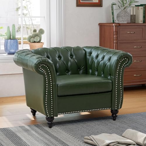 Image of QHITTY Accent Chair, Chesterfield Chair Modern Leather Upholstered Chair with Tufted Back for Living Room Furniture (Green)