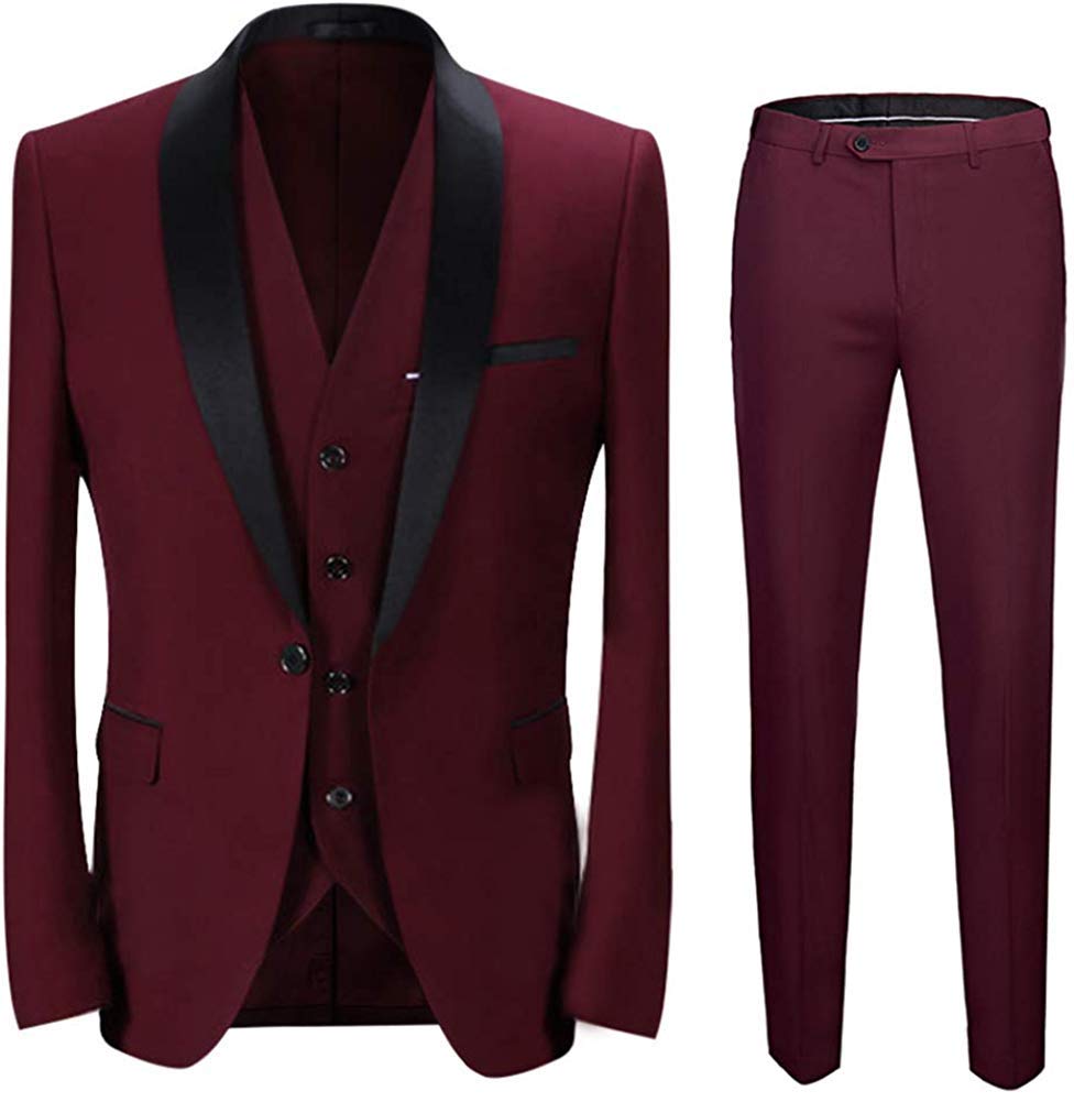 VYOM Enterprise Mens Slim Fit Tuxedo 3pcs Suit Maroon Size 34-picture-51