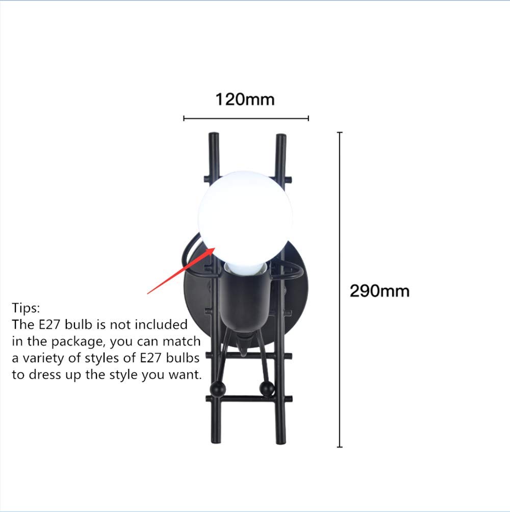 Goeco Humanoid Applique da Parete Interno, Lampada da Parete Interno Moderna, Illuminazione Interna Semplice per Soggiorno Corridoio Camera da Letto, 220V, E27 Lampadina non Inclusa (nero)