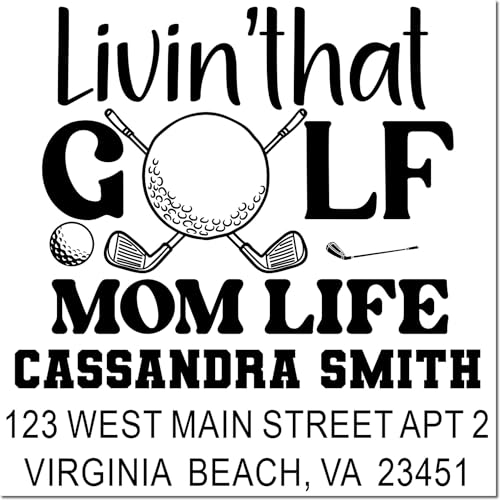 Image of Golf Mom Vibes, Mom Rubber Stamp, Classic 3 Line Customizable, for Enthusiasts, Gift Moms, Standard 1-5 /8 Square Wood Handle, Ideal Personalization and Unique Gifts