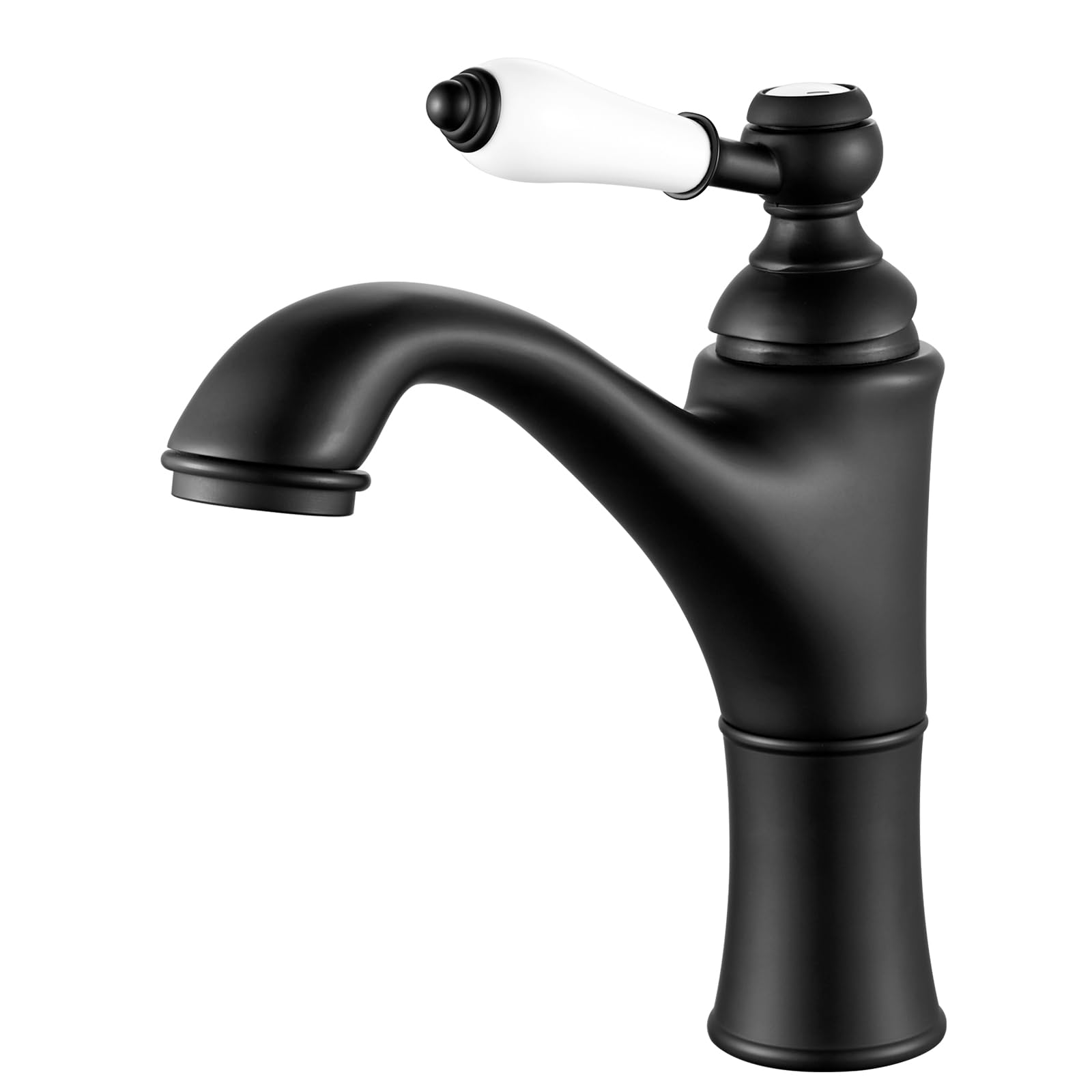Rehomthy Bathroom Sink Taps, Single Lever Retro Ceramic Handle Basin Mixer Tap with UK Standard Hoses, Brass (Black)