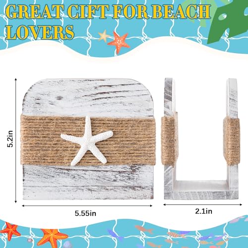 Image of Natural Wooden Napkin Holder, Farmhouse Napkin Holders Upright Wooden Tissue Dispenser for Kitchen Dining Room Table Decor Indoor & Outdoor Use (Beach Style,White)