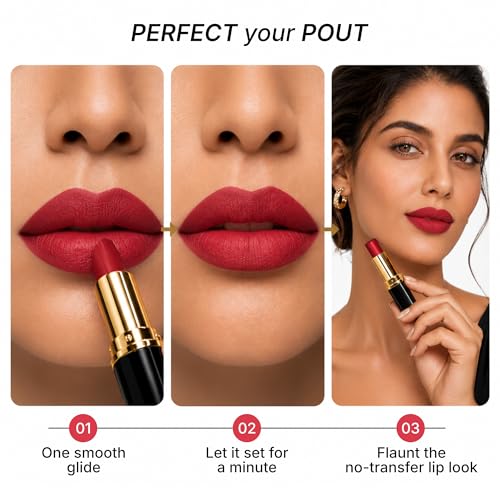 Image of Pure Matte Creamy Lipstick, Highly Pigmented & Long Lasting, 3.2g (Velvet Red)