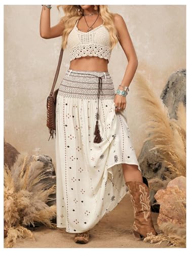 Women's Graphic Western Maxi Skirt Elastic Waist A Line Flowy Vacation Skirts Going Out Outfits3
