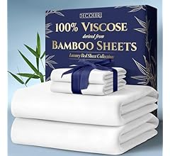 DECOLURE 100% Organic Bamboo Viscose Sheets Queen Size 4 pcs - Ultra Soft & Luxuriously Cooling, 16" Deep Pocket, Double St…