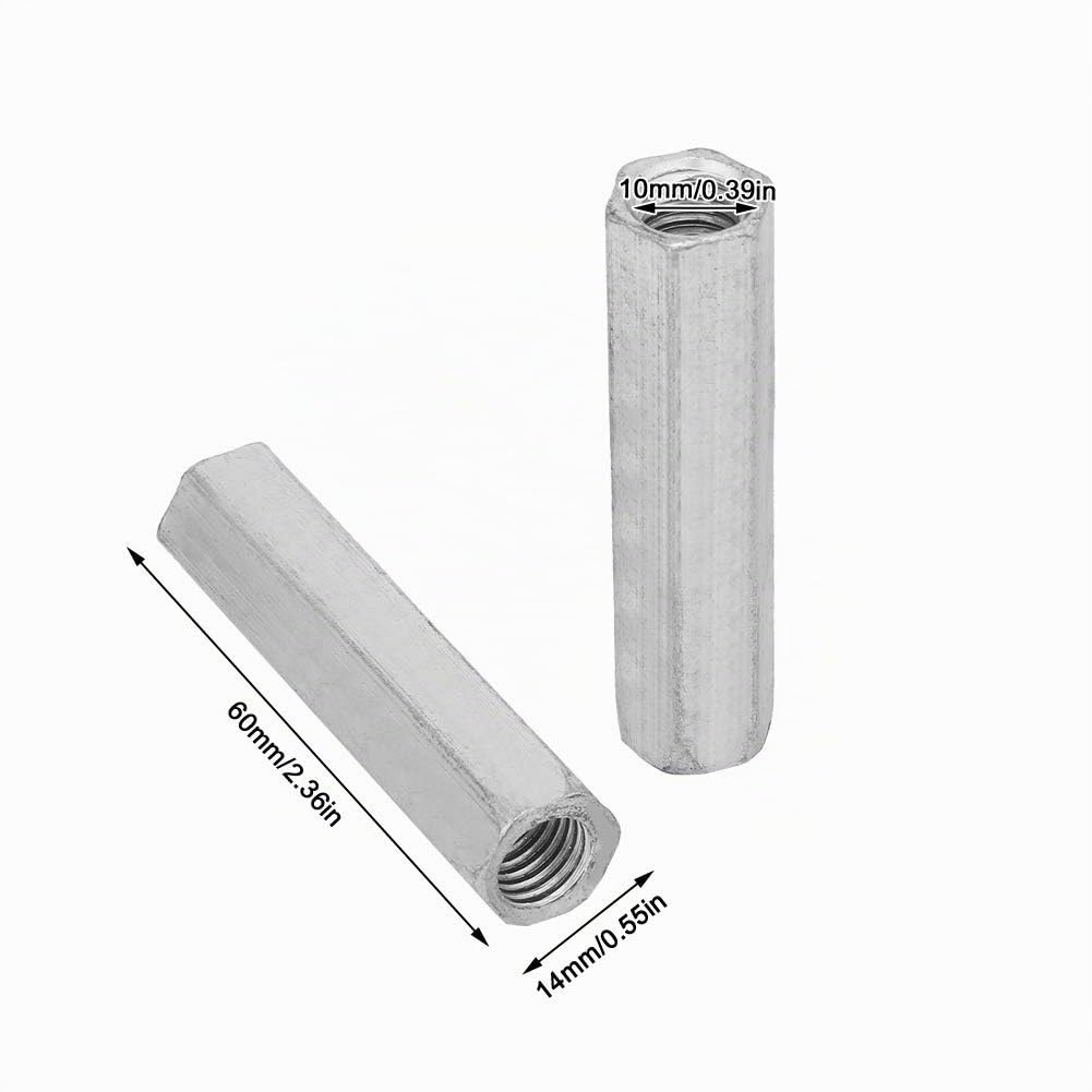 Dadi Filettati Lunghi 10 Mm Filettatura M10 Dadi Lunghi in Acciaio Al Carbonio 2 Pezzi in Acciaio Zincato M10 * 60 Dadi Esagonali Lunghi Dadi Filettati Esagonali Elementi di