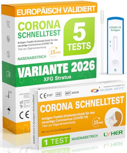 Lyher – NEUE Variante 5 x 1er Corona Schnelltest für Zuhause COVID 19 Antigen Rapid Test Swab...