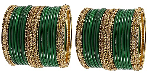 Image of NMII Glass With Zircon Gemstone Studded Worked and Ball Chain Or Plane Gloosy Finished Bangles Set For Women and Girls