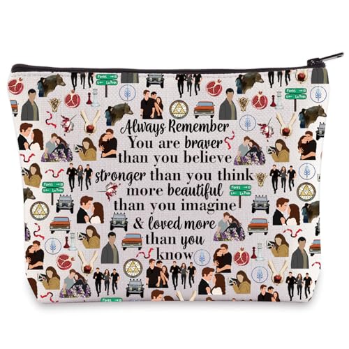 WZMPA Twilight Cosmetic Bag Edward Cullen & Bella Swan Fans Gift You are Braver Stronger Smarter Than You Think Edward Makeup Bag Bella Merchandise (Always Forks)