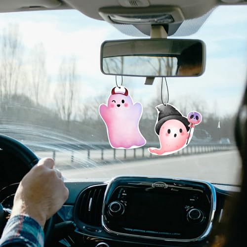 Image of 5Pcs Halloween Cute Ghost Car Air Fresheners Pink Pumpkin Horror Car Interior Accessories Hanging Scents Anime Freshener Automotive Room Decor For Women Teen Girls Gift