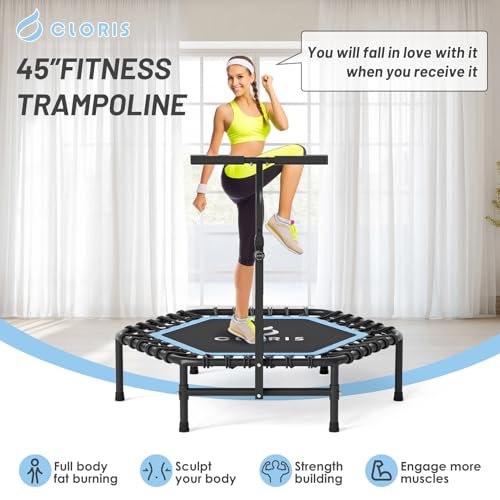 Image of CLORIS 45'' Rebounder Trampoline for Adults - Max Load 450lbs, Trampoline with Adjustable Foam Handle Indoor /Outdoor Fitness Body Exercise
