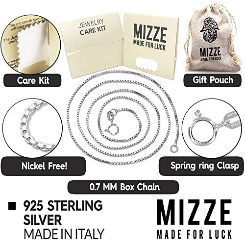 Mizze Made For Luck 24" Length 0.7 Mm Italian Made Sterling Silver Box Chain With Spring Ring Clasp For Men & Women, Nickel Free And Includes Jewelry Care Kit #TOP2