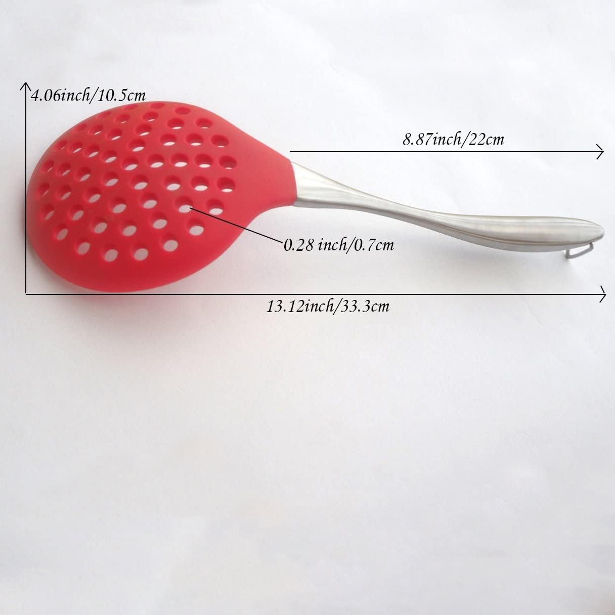 Baskety Premium Silicone Kitchen Utensil Silicone Slotted Skimmer Strainer Spoon with 18/0 Stainless Steel Stay Cool Handle (Red) 4