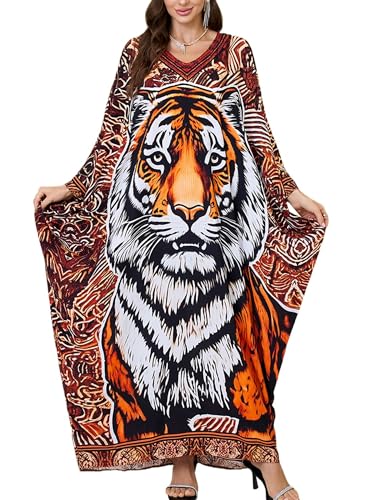 Chunoy Women V Neck Kaftan Dresses Kimono Sleeve Casual Beach Bathing Cover Up Dress