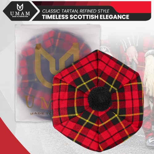 Image of Scottish Tam O' Shanter Hat Tartan Bonnet Pom Pom Wool Flat Cap One Size