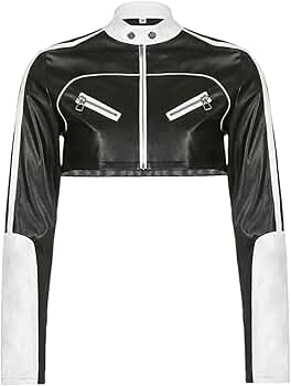 Womens Short White And Black Patchwork Shiny Patent Adult Pu
