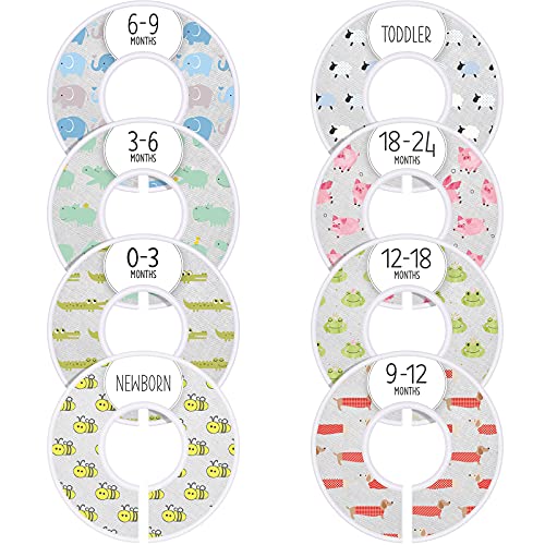 Baby Closet Size Dividers Unisex Nursery Organizer Nursery Closet Dividers Set of 8 with Animal Pattern for Baby Clothes Newborn to 24 Months