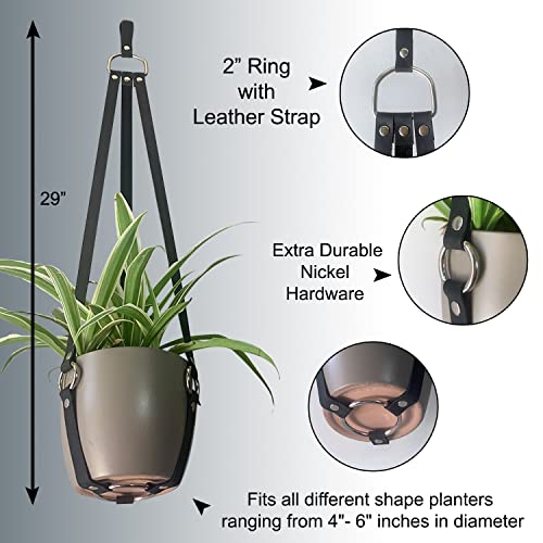 Hangee LPH002 Leather Plant Hanger Indoor - 2Pcs Hanging Holder For Black Home Decor Handmade Minimalist & Modern Planter Succulent Ceiling Hangers  thumb #1