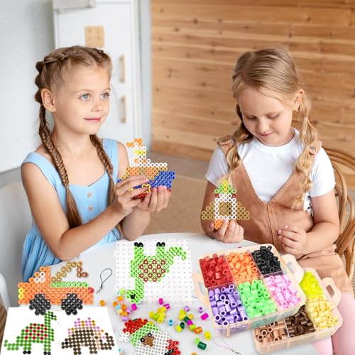 10MM Bügelperlen Set,12 Farben Steckperlen mit Aufbewahrungsbox, Bügelperlen Platten, Bügelpapier, Muster… – Ansicht 6