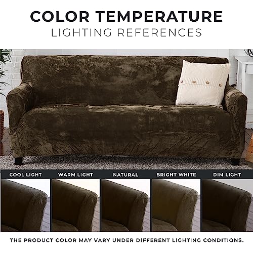 Velvet Plush Stretch Sofa Slipcover. Velvet Sofa Couch Furniture Protector, Soft Anti-Slip, High Stretch For 3 Seat Sofa. (Sofa- 3 Seater, Walnut Brown) #TOP7