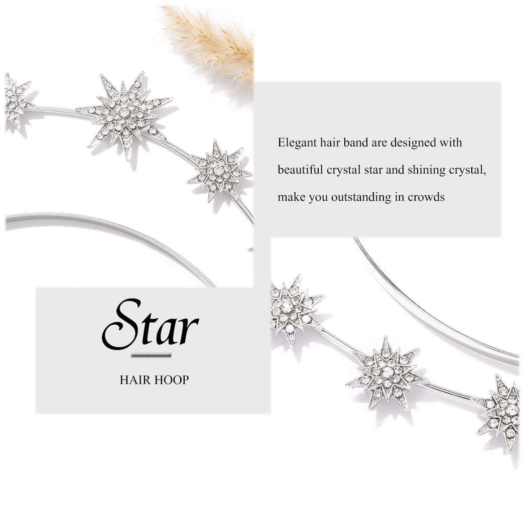 Zoestar Halo Crown Headband Star Crystal Hair Band Sparkly Rhinestone Headpiece Goddess Wedding Hair Tiara Party Costume Hair Accessories for Women and Girls,1 Pcs (Silver 1) - Image 4