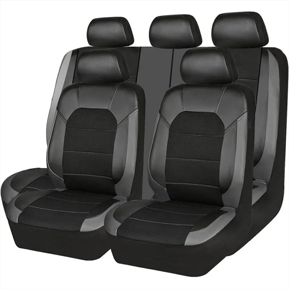 Wasserdicht Autositzbezüge Komplettes Set für Skoda Kamiq 2018-2023, Vorne + Hinten Sitzbezüge Auto Leder Airbag kompatibel,Black-Gray