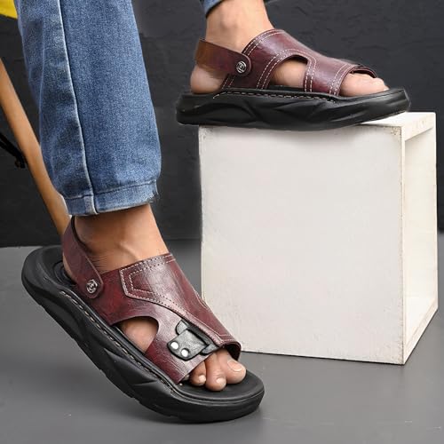 Image of Centrino Men's Sling Sandals | Stylish Strap Sandal with Grip Insole | Platform Comfort Sandal with Accent Pouch & Adjustable Strap| Comfortable Casual Footwear for Office, Travel & Walking (9578)