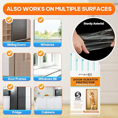 Image of FTSTC 5-Pack Door Guard - 5 x 47'' x 8.3'' Cat & Dog Scratch Protector, Heavy Duty for Window Sill & Door Frame - Clear
