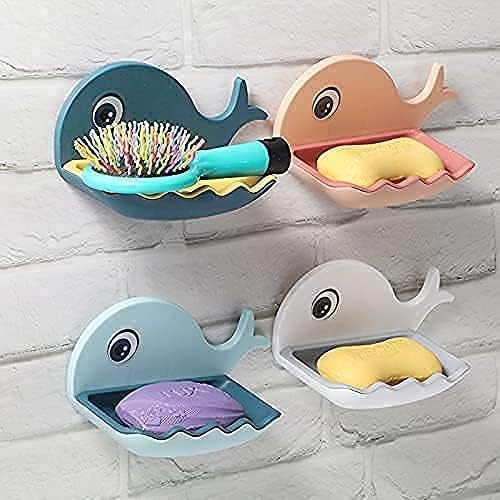 Image of Plastic Soap Dish Holder with Drainage Slots - Rectangular Self-Draining Soap Tray for Bathroom & Kitchen Sink, Non-Slip, Durable & Easy to Clean (White) Pack of 6